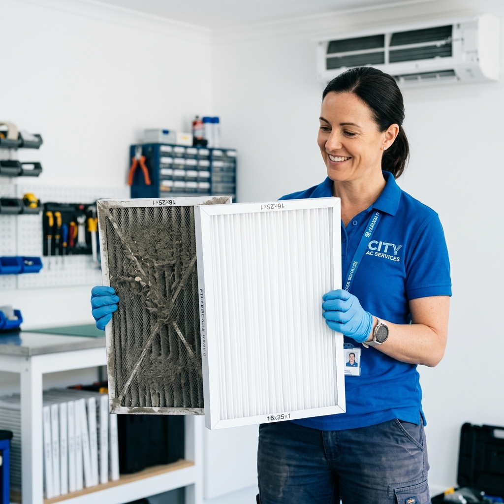 Dirty vs Clean air conditioner filter comparison
